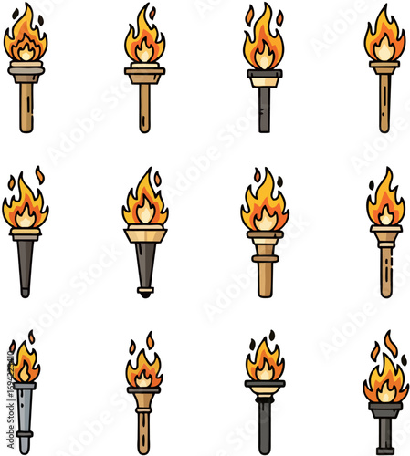 Vector set of fire flames icons for decoration and design
