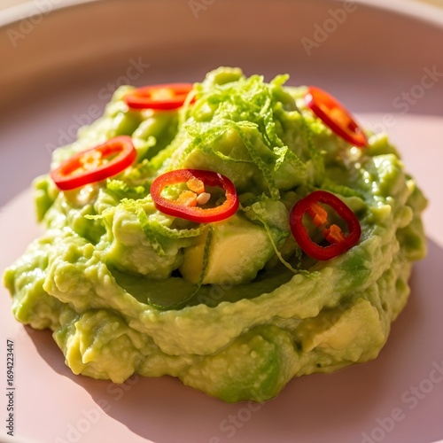 Closeup of Fresh Avocado Mash with Lime Zest – National Guacamole Day Concept