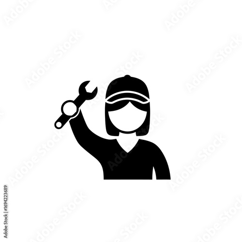 Woman Mechanic Holding Wrench.