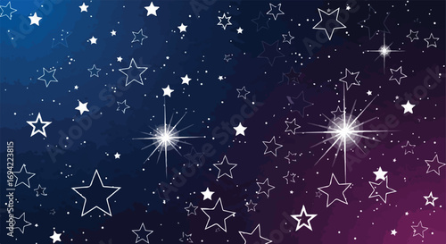 Whimsical Starry Night Canvas: A Tapestry of Celestial Shapes and Sparkling Lights Displayed on a Deeply Hued Gradient Backdrop