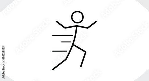 Expressive Stick Figure Sprinting Forward with Motion Lines on Clean White Background Design
