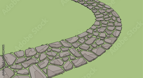 Stone path illustration with winding formation and vibrant green background for creative projects landscape visualization