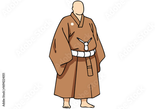 stylized illustration depicts a Japanese monk in traditional robes Clean lines and a warm color palette create a serene and visually appealing image suitable for various commercial applications