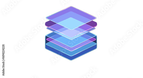 The image displays a stylized, abstract illustration of multiple stacked layers or planes, arranged in an isometric or three-dimensional perspective