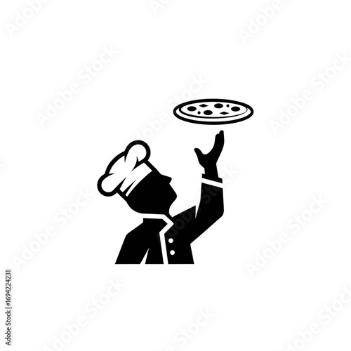 Chef presenting a pizza culinary art.