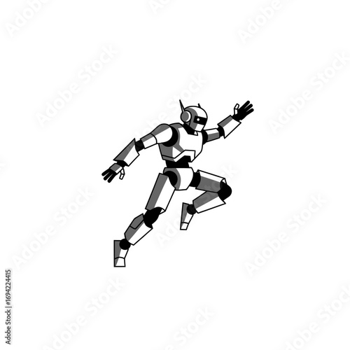 Dynamic Futuristic Robot in Mid-Leap.