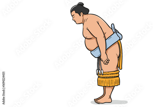 sumo wrestler performs a deep bow showcasing respect and tradition Clear simple illustration with a focus on posture and cultural detail Suitable for diverse commercial applications