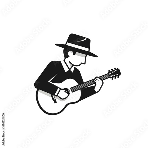 Man Playing Acoustic Guitar, Focused Musician.