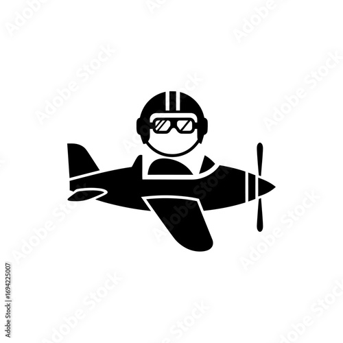 Pilot flying propeller airplane.