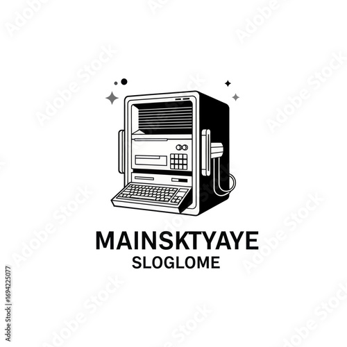 Wallpaper Mural Retro Computer System - Vintage Technology Illustration. Torontodigital.ca