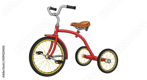 Illustrative rendition of a retro-style tricycle, evoking childhood memories and vintage charm, captured in a simplistic yet delightful cartoon design