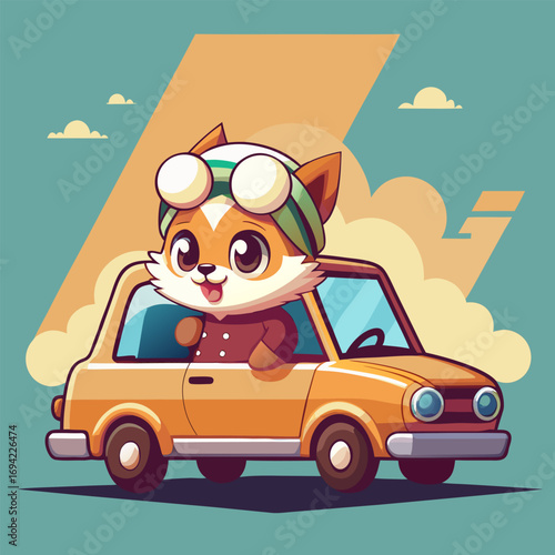 Peekapoo rides happily in a car vector illustration