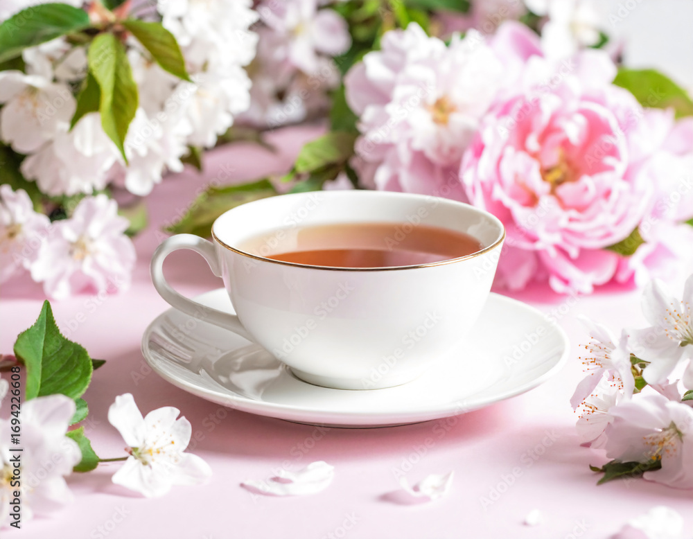Fototapeta premium Floral Spring Tea Blossom Romantic Background