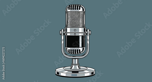 Elegant retro microphone illustration against a serene backdrop showcasing timeless audio technology equipment crafted with meticulous detail