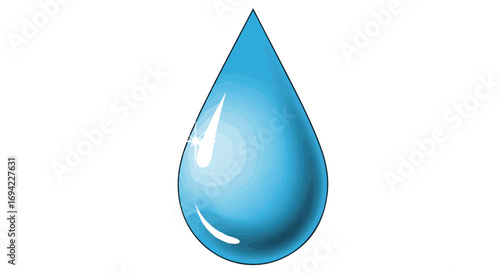 Illustrative Blue Water Droplet Embodying Purity, Cleanliness, and Environmental Consciousness as a Symbol, used to convey Freshness and Tranquility