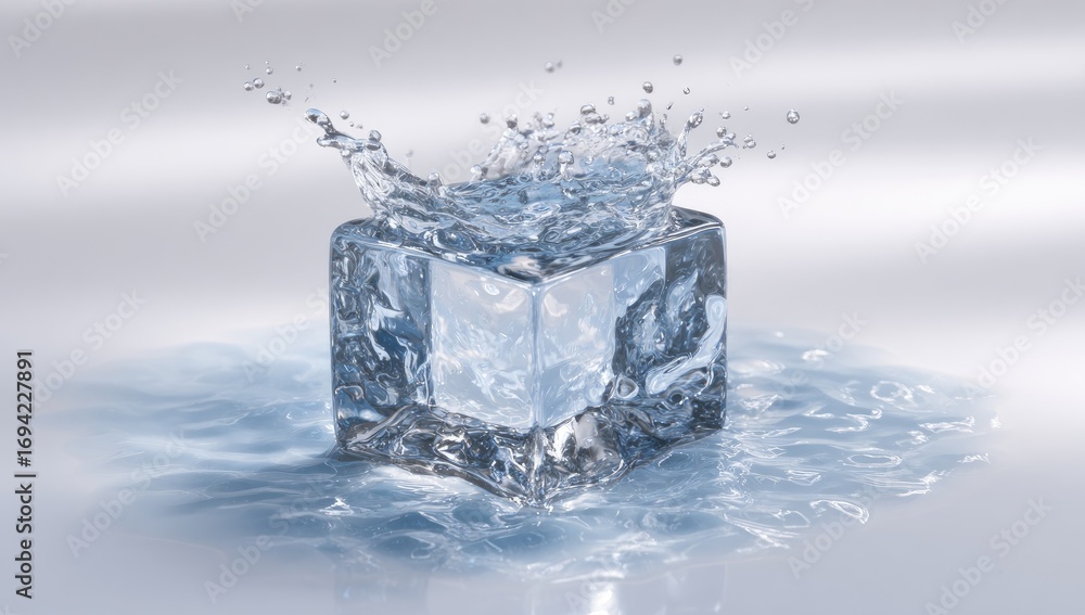 Obraz premium Ice cube with water splash