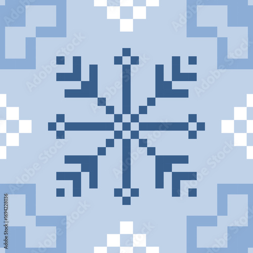Pixel, Pastel Geometric Floral Tile Seamless Pattern for carpet, print, wrap, decorative, illustration, Fabric, Wallpaper, Ceramics. 
