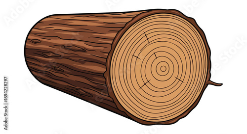 Stylized wooden log illustration depicting the natural details of the trunk and tree rings in a graphic nature-themed design
