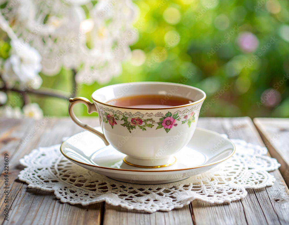 Fototapeta premium Vintage Teacup Lace Antique Elegance Background