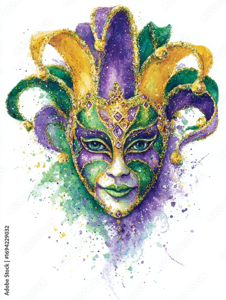custom made wallpaper toronto digitalExuberant watercolor carnival masquerade mask with sparkling purple green and gold feathers