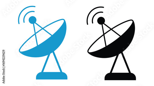 Antennae satellite dish icon set. Radar satellite dish vector symbols isolated on transparent background. Dish antenna receiver and transmitter for television, radio transmission for apps and websites
