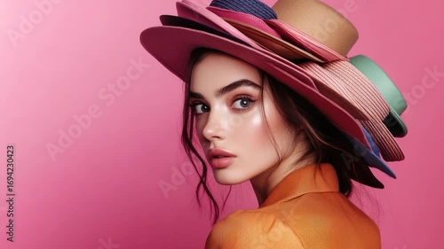 A person wearing a hat and an orange shirt