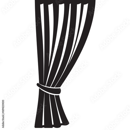 black and white silhouette of curtain vector on white background