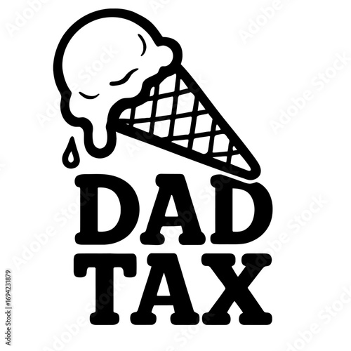 Humorous 'Dad Tax' Ice Cream Cone Logo Design - A Witty Graphic Representing Fathers Taking a Share of Their Kids' Sweet Treats, Perfect for Apparel, Mugs, and Gifts. Funny Parent-Child Dessert Sharin