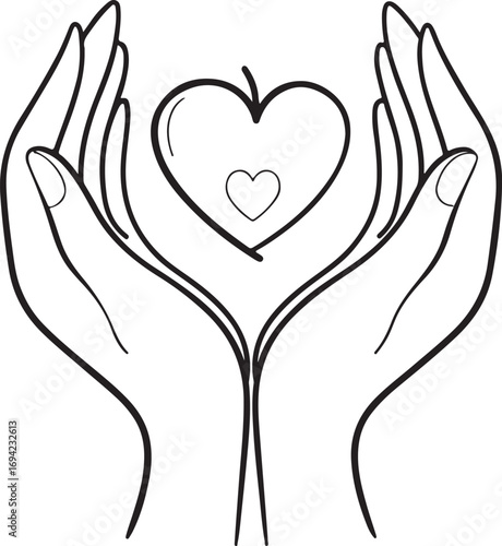 Hands Holding Heart Symbol Line Art love care