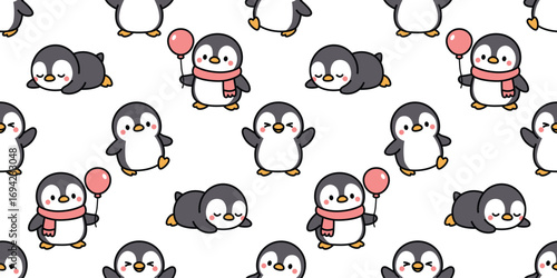 Seamless pattern of cute penguin, vector illustration