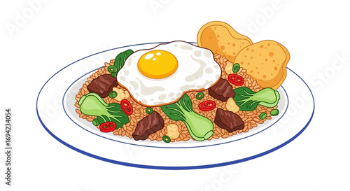 A Delicious Illustration of Nasi Goreng Complete with Egg and Shrimp Crackers