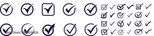 Check mark icon in hand drawn style. Handmade doodle vector illustration on isolated background. Cross, circles, arrow mark sign business concept
