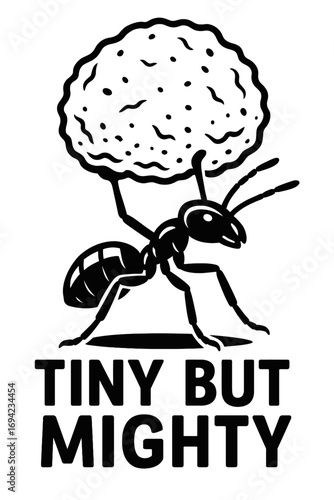 Ant carrying huge crumb, showcasing incredible strength, embodying the 'Tiny But Mighty' spirit, a powerful illustration of resilience and perseverance in nature, a symbol of determination against all