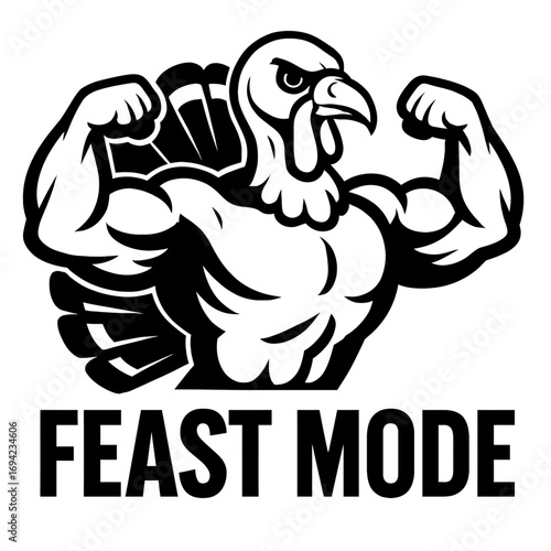 Feast Mode Flex: Muscular Turkey Graphic, Posing Strong. Hilarious Thanksgiving, Holiday Dinner, Gym Enthusiast Design. Perfect for Foodies, Bodybuilders, Eating Challenges, Festive Apparel, Decor. Ce