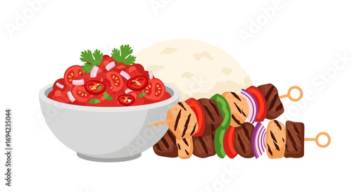 Delectable Shish Kabobs Skewers with fresh Salsa and Tortilla for Gourmet delight