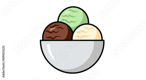 Delicious assortment of ice cream scoops in a bowl, enticing summer dessert