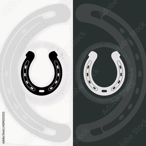 Horseshoe Symbol in Black and White Toned Background Representing Luck and Success with Graphic Design Style