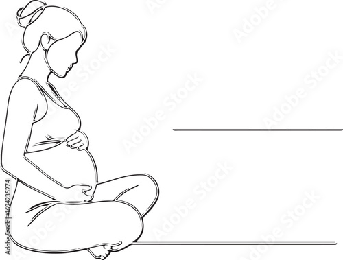 Pregnant Woman Meditating in Lotus Pose Line Art meditation