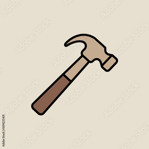 Hammer Illustration on Beige Background Depicting Carpentry Construction and Home Improvement Projects Suitable for DIY Enthusiasts and Professionals