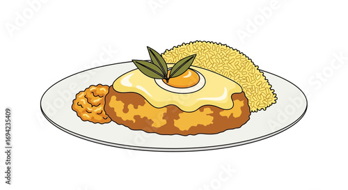 Delicious cartoon rendition of a plated meal with savory components