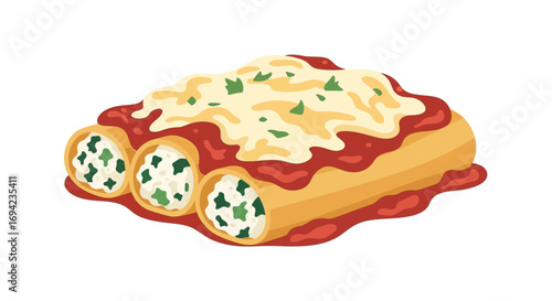 Delicious cartoon style cannelloni with ricotta and spinach filling