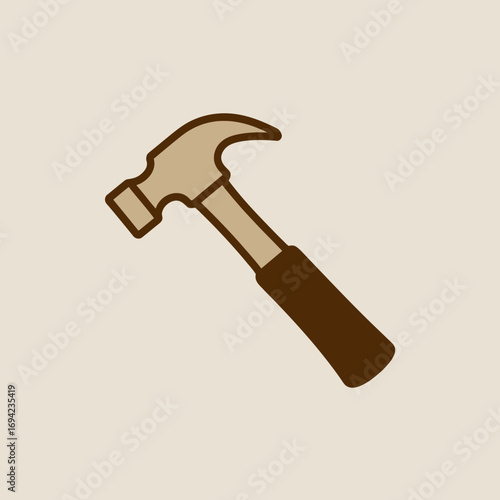 Illustration of a claw hammer for construction carpentry and home improvement projects with simple design and neutral color palette