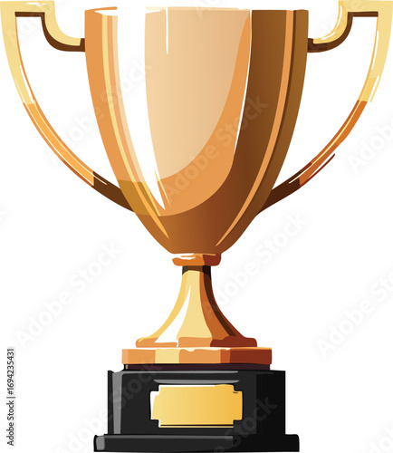 A gleaming golden trophy with two handles stands proudly on a dark base, symbolizing achievement and victory.