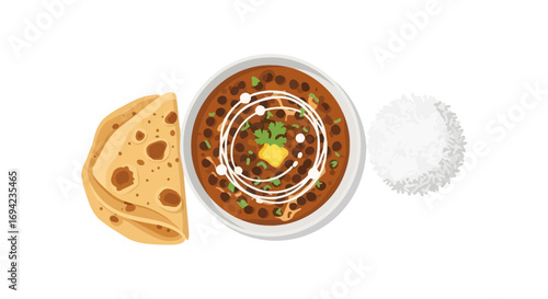 Delicious chana masala served with roti and rice, flavorful vegan dish