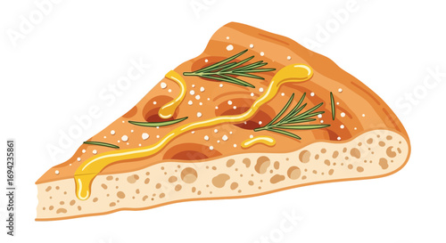 Delicious focaccia slice with rosemary and olive oil, culinary delight