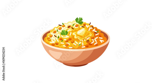 Delicious Indian dish Khichdi in a bowl, traditional cuisine presentation