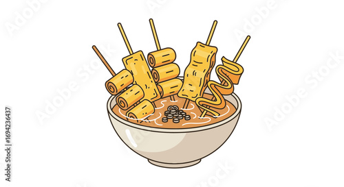 Delicious Korean street food odeng in cartoon style illustration, perfect for menus