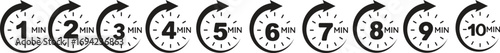 Timer, clock, stopwatch isolated set icons. Countdown timer symbol icon set. Label cooking time. Vector illustration.Set of analog clocks for every hour icon.Stopwatch icon from 1 to 60 minute timer