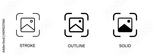 Capture image icon for take an image, screenshot, photo, ui design. Stroke, outline and solid vector icon. Eps10.