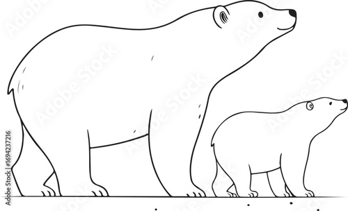 Two Polar Bears Standing Together Line Art animal wildlife